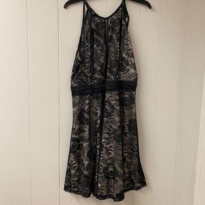 A line black and white lace dress